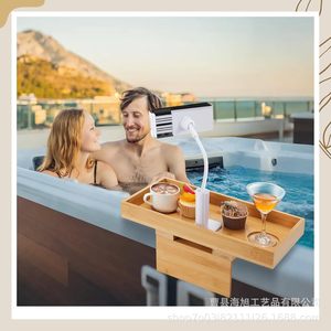Bandeja de bambú para bañera con portavasos y soporte para teléfono para uso en spa o piscina - Product Image 2