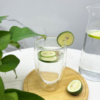 Mug en verre borosilicate à double paroi de 350 ml, haute transparence, écologique, moderne, pour boire de l'eau, du café, du thé, du vin, sain