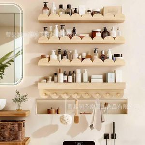 Estante de pared de madera maciza con borde ondulado, estantería de almacenamiento de 4 niveles para habitación infantil, para organizar libros y juguetes, montaje sin perforaciones - Product Image 2