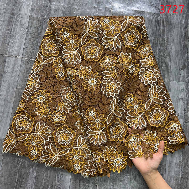 3727 High Quality Guipure Cord Lace Fabric With Stones High Quality Nigerian Soluble Lace Fabric African Lace Material