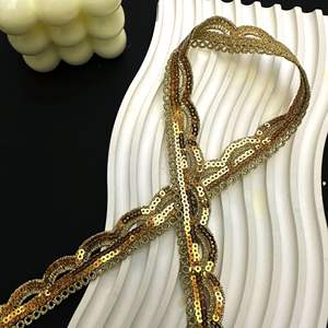 Pizzo con Paillettes e Filo Dorato in Stile Etnico, Ricamo Floreale Idrosolubile, Accessori per Abbigliamento, Bordo per Gonna Lolita, Decorazione per Abiti - Product Image 2