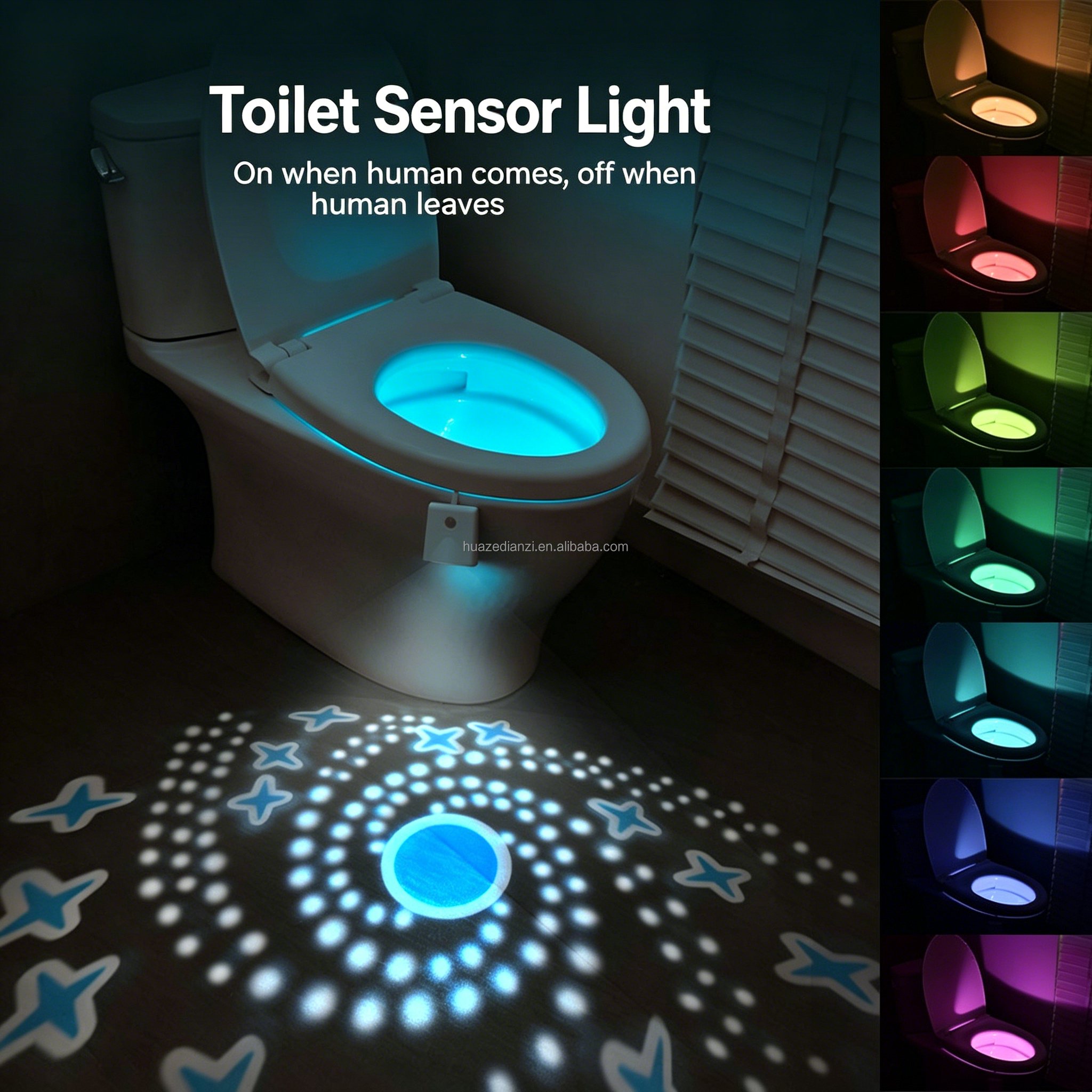 Motion Sensor Dual Light Source Toilet Bowl Light with Star Projector, Rechargeable RGB Color Waterproof Bathroom Night Light