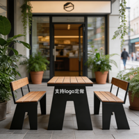 Ensemble table et chaises d'extérieur pour sites touristiques, parcs, rues commerciales, mobilier de restauration avec parasol, aire de repos de centre commercial, table longue et banc