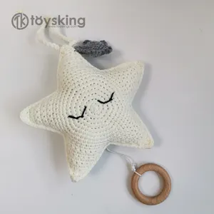 TK 100手工编织钩针婴儿玩具音乐带拉音乐盒，木制出牙环，用于托儿所装饰明星