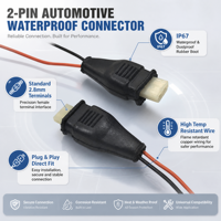 2-Pin Auto-Kabelstecker mit Wasserdichter Gummimanschette 2,8mm Weiblicher Pigtail-Stecker für Bremsflüssigkeitssensor Rückfahrlichtschalter