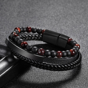 Woven Leather Rope <strong>Bracelet</strong> Wrist Bangle High Standard Punk Bead <strong>Uk</strong> Multilayer Leather Humanic <strong>Bracelet</strong> for <strong>Men</strong> - Product Image 4