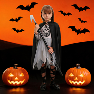 <span class=keywords><strong>Costume</strong></span> da Scheletro <span class=keywords><strong>Strega</strong></span> per Bambini, Set Vestito Spaventoso da <span class=keywords><strong>Bambina</strong></span> con Mantello per Feste a Tema - Product Image 1