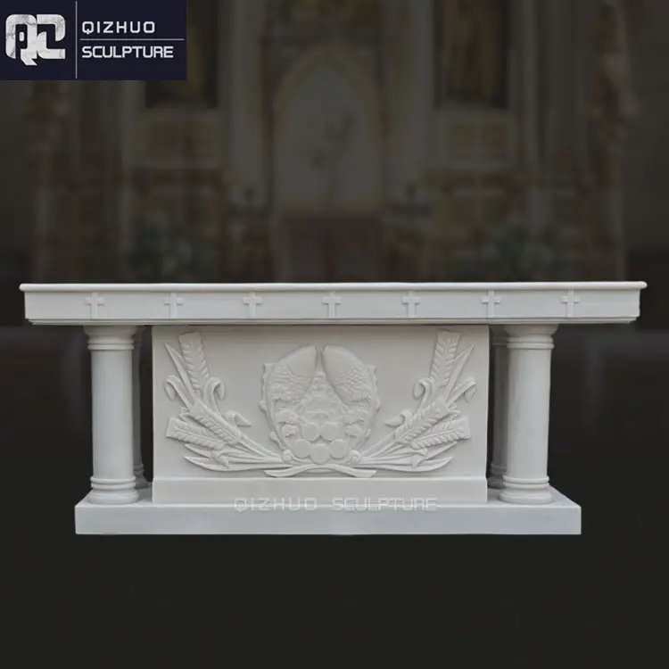 Оптовая продажа, классический стиль, ручная резьба, натуральный камень, католический античный дизайн, Белый Мраморный алтарь для церкви