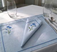 Ensemble de serviettes en lin de couleur unie avec couleurs/logos personnalisés, style nordique avec bordure brodée festonnée pour hôtel, mariage, ensemble de sets de table