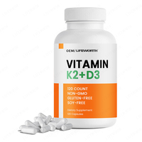 LIFEWORTH Vitamine D3 K2 (MK-7) Extra Forte pour Adultes - 10 000 UI D3 120 mcg K2 - Soutien Osseux et Cardiovasculaire - Formule Non-OGM - 120 Comprimés