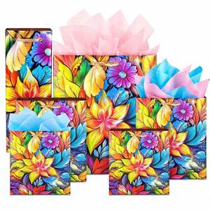 Colorful Floral Paper Gift Bags 6 Pack Assorted Party Favor Bags with <b>Tissue</b> Paper for <b>Wedding</b> Birthday Celebration - Product Image 1