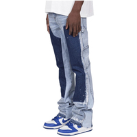Style Punk Personnalisé Patchwork Flare Jeans Pantalons High Street Baggy Denim Pantalon Hommes Empilés Jean Pantalon