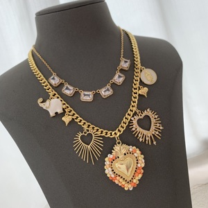 BD-B5757 merveilleux collier en cristal clair vintage collier délicat pour les femmes multi charme collier coeur d'éléphant or 18k - Product Image 3