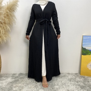 19060-1# New Winter Coat Simplicity Slim Sleeves Popular Elegant With Side <b>Pockets</b> Women Muslim Islamic Open Abaya Cardigan - Product Image 4