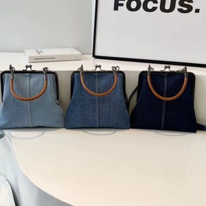Bolso de mano vintage para mujer con cierre de beso, asa de anillo de madera, pequeño bolso de hombro cruzado, cartera retro con cierre para vaqueros para damas - Product Image 5