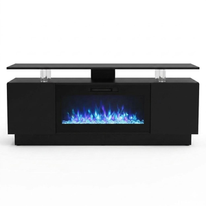 Modern Luxury <strong>TV</strong> <strong>Stand</strong> with <strong>Electric</strong> Fireplace,Black Media Living Room Furniture, Dual 750W/1500W Heater &amp; Multi-Color Flame - Product Image 1