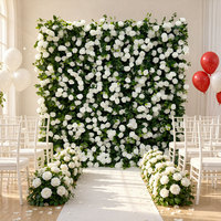 Mur de fleurs artificielles de luxe GNW, rose blanche avec feuilles vertes, idéal pour les décors de scène de mariage et événements