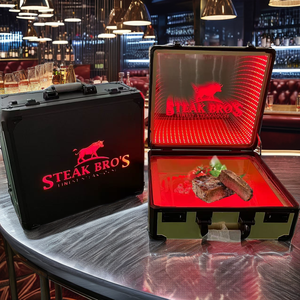 Gemei Custom Logo Lighted Mirror Acrylic Beef Suitcase Meat Carrier Box LED Steak <b>Briefcase</b> Glorifier Display Case Restaurant - Product Image 2