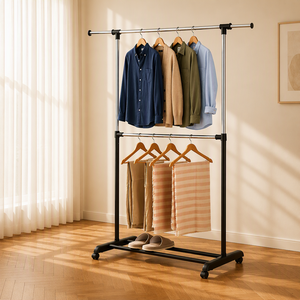 Appendiabiti da terra estensibile Dreamland in acciaio inossidabile, organizer minimalista per vestiti - Product Image 1