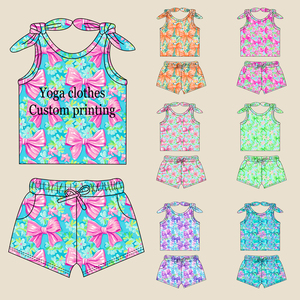 Conjunto de 2 Piezas de Bambú para Niñas, Top <span class=keywords><strong>sin</strong></span> Mangas con Estampado Floral y Lazos en los Hombros y Pantalones Cortos, <span class=keywords><strong>Ropa</strong></span> Casual de Verano para Niños, Estilo Traje de Baño - Product Image 5