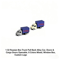 Camion à boîte russe à l'échelle 1:32-Voiture moulée sous pression à tirette, portes ouvrables et porte de chargement, 6 couleurs assorties, boîte à fenêtre