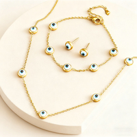 Ensemble de bijoux en acier inoxydable 316L doré avec perles, collier, bracelet et boucles d'oreilles, chaîne délicate à maillons câblés, fermoir mousqueton, pour femmes, vente en gros, OEM