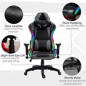 Chaise de joueur élégante avec ventilateur de poche, oreiller d'appui-tête en demi-lune, <span class=keywords><strong>coussin</strong></span> <span class=keywords><strong>lombaire</strong></span>, chaise de course Silla Gamers Con Luz - Product Image 5
