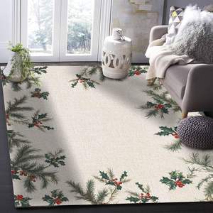 Alfombras de agujas de pino de Navidad invierno Navidad bayas botánicas alfombra antideslizante 3D pasillo para dormitorio sala de estar decoración del hogar Stock - Product Image 5