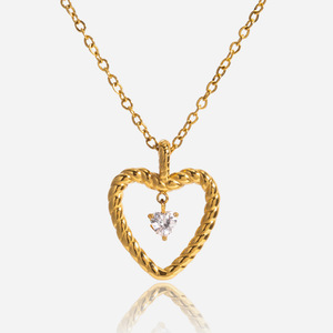 Collar de Acero Inoxidable 18K con Forma de Corazón y Diamante Checo Tallado en Corazón para Mujer, Uso Diario - Product Image 1