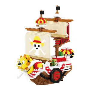 Hete Verkoop Plastic Diamant Mini Bakstenen Japan Anime Piratenschip Nano Legoly Micro Bouwstenen Duizend Zonnig Voor Kid Geschenken