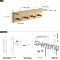Étagère murale en chêne massif personnalisée avec crochets, porte-manteau flottant en bois pour entrée, organisateur mural pour clés et vêtements