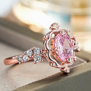 Anillo de compromiso para mujer A145, aleación de cristal, diamantes de imitación, piedra ovalada rosa, joyería para regalo de boda - Product Image 3