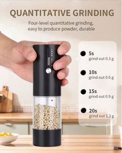 Hot New Design Timed and Quantitative 118ML Electric Automatic USB Rechargeable Salt and <b>Pepper</b> <b>Grinder</b> Set with Base,LED - Product Image 2