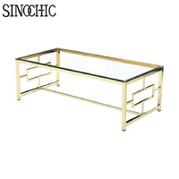 Table basse contemporain luxueuse, en acier et en verre chromé poli, table centrale moderne, 4 pièces