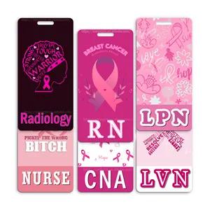 Wholesale Breast Cancer Awareness Badge Buddy HIV Vertical Pink Ribbon Credential Title Role for Nurse Office Supply