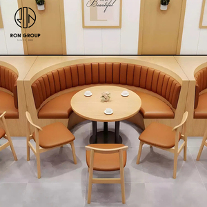 Ensemble de meubles de restaurant moderne et écologique, chaise et table en bois orange carré, canapé en <span class=keywords><strong>cuir</strong></span>, banquette - Product Image 3