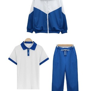 Conjunto de uniforme escolar, pantalones blancos y azules de manga corta para estudiantes de primaria y secundaria, ropa de primavera y otoño - Product Image 4