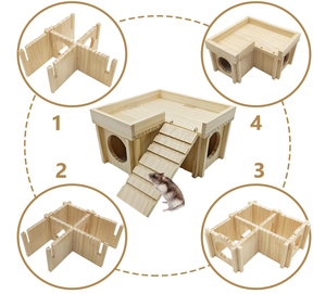 Casetta per Criceti in Legno Naturale Personalizzata con Scala, Gabbia Smontabile per Piccoli Animali - Product Image 6