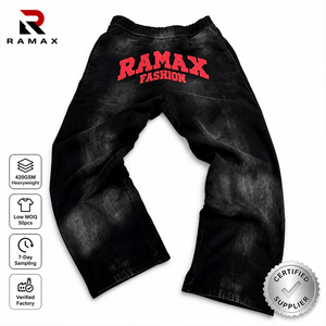Pantalon de survêtement vintage délavé pour homme, avec imprimé lettre personnalisé sur la poitrine, coupe large, taille élastique, style streetwear hip-hop décontracté - Product Image 1