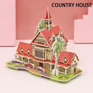 Puzzle 3D de dessin animé, jouets DIY faits à la main pour enfants, modèle de construction de villa en carton, décoration de bureau - Product Image 3