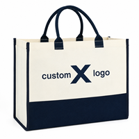 Sac fourre-tout en toile de coton biologique bleu marine avec logo imprimé personnalisé, sac de courses réutilisable et écologique pour les voyages en croisière, cadeau