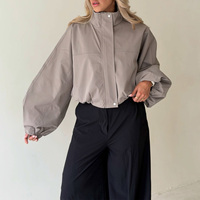 Blouson bomber coupe courte personnalisé pour femme, coupe oversize, col montant, manches ballon, fermeture éclair, uni, décontracté, streetwear, vêtement d'extérieur