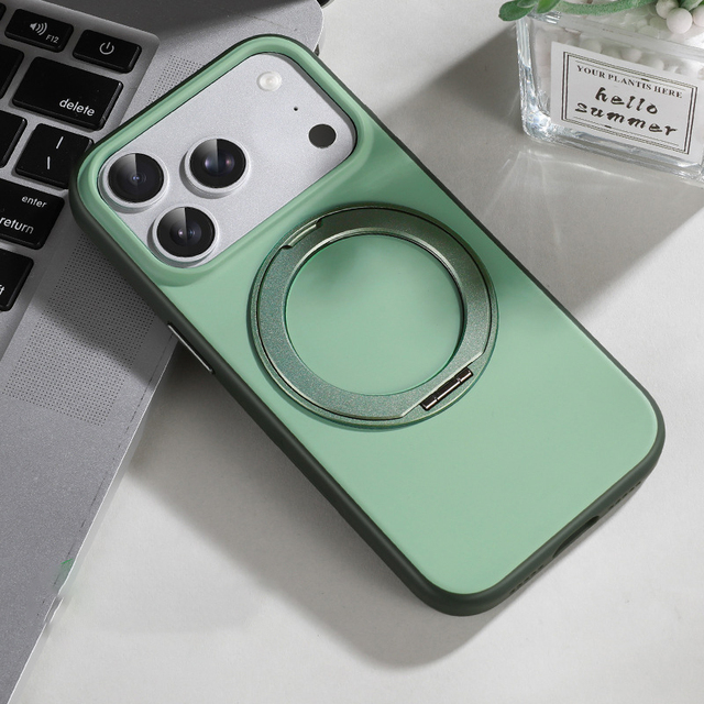 Matte PC Mobile Phone Case Soft TPU Frame Magnetic 360 Rotatable Kickstand Mobile Phones Cover for IPhones 16/17 Pro Max