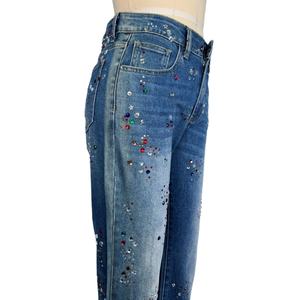 Jeans de Mezclilla Brillantes con Cuentas, Diseño Personalizado de Fábrica, Pantalones Largos de Cintura Alta con Pierna Ancha para Mujer, Jeans Casuales de Mezclilla para Mujer - Product Image 3