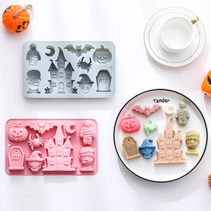 Molde de Silicona <span class=keywords><strong>para</strong></span> Halloween, Molde <span class=keywords><strong>para</strong></span> Hornear de Grado Alimenticio con 8 Cavidades <span class=keywords><strong>para</strong></span> Pastel, Chocolate, Dulces, con Formas de Calabaza, Castillo, Momia y Lápida - Product Image 3
