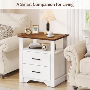 Table de chevet moderne SENYU en bois blanc avec 2 tiroirs et étagère ouverte pour le rangement dans la chambre ou le salon - Product Image 2