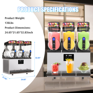 業務用スラッシュマシン 3連式 12L ステンレス製 CE/ETL認証取得 フローズンドリンクメーカー - Product Image 3