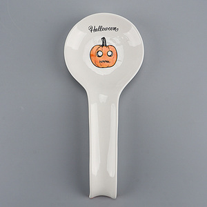 Bonita Mantequera de Cerámica Blanca con Forma de Calabaza y Bandeja Naranja - Diseño de Fantasma y Calabaza, Almacenamiento de Alimentos para <span class=keywords><strong>Cocina</strong></span> de Halloween - Product Image 3