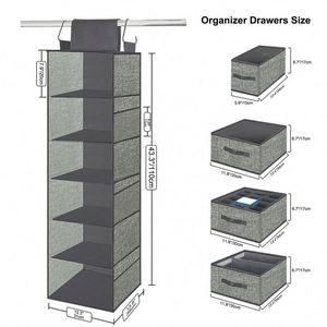 3 Divisible Drawers 6-Shelf Hanging Closet Organizer Hanging Shelves for Closet - Product Image 2
