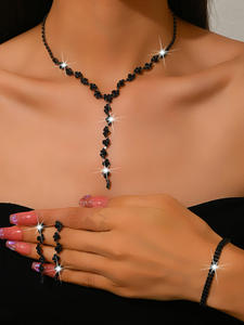 أطقم مجوهرات عصرية فاخرة مخصصة بشرّابات رائعة مطلية بالفضة من سبيكة النحاس، مجموعة قلائد بسلسلة بتصميم مخلبي لحفلات الزفاف للنساء - Product Image 5